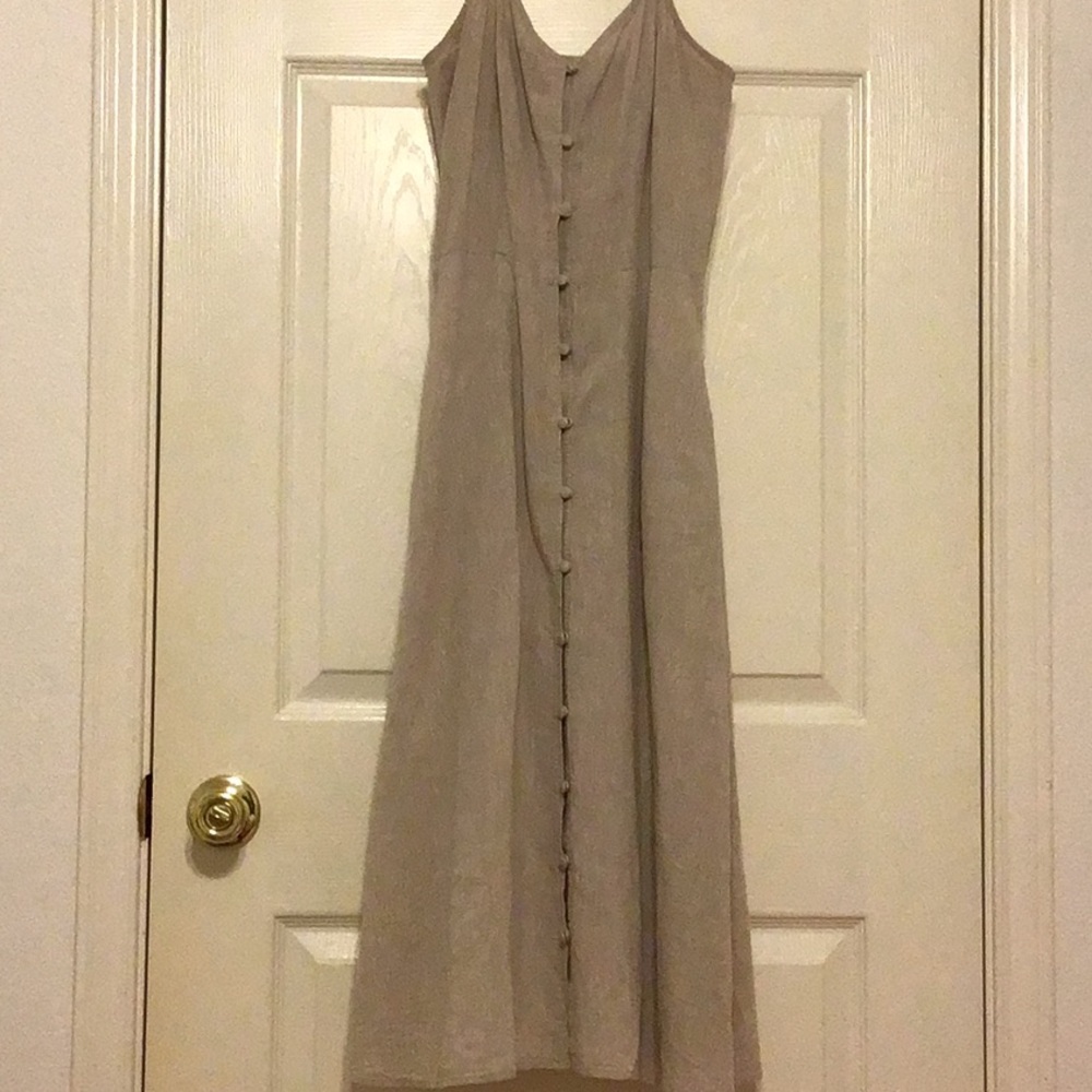 Linen beige midi dress